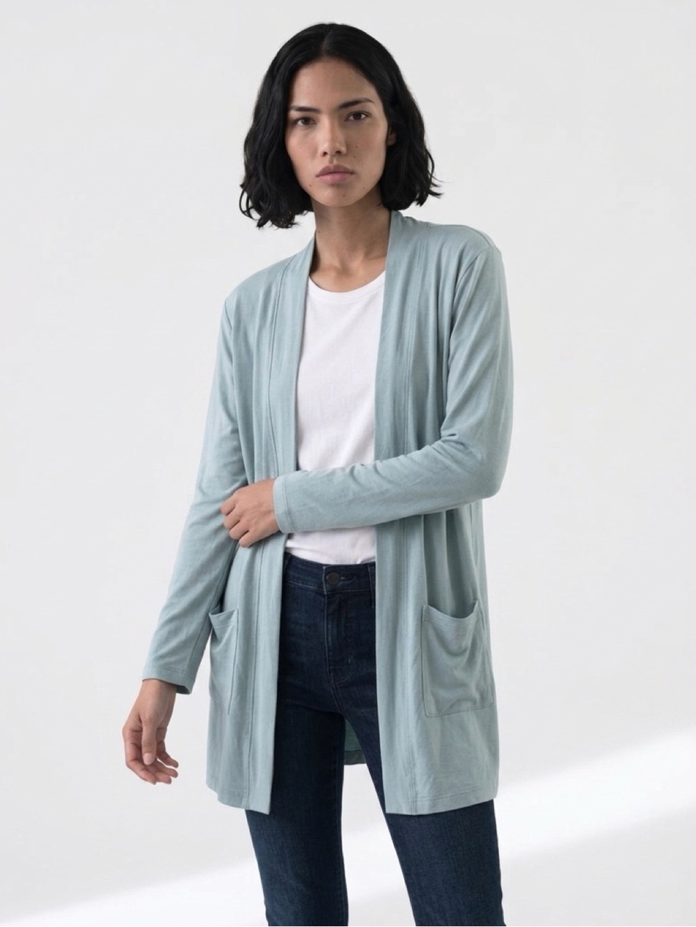 STATE OF DAY Light Sage Open-Front Women's Cardigan Sweater